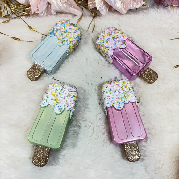 Set of 4 Pastel Plastic Popsicle with Sprinkles Ornaments Christmas Holiday - Picture 3 of 11